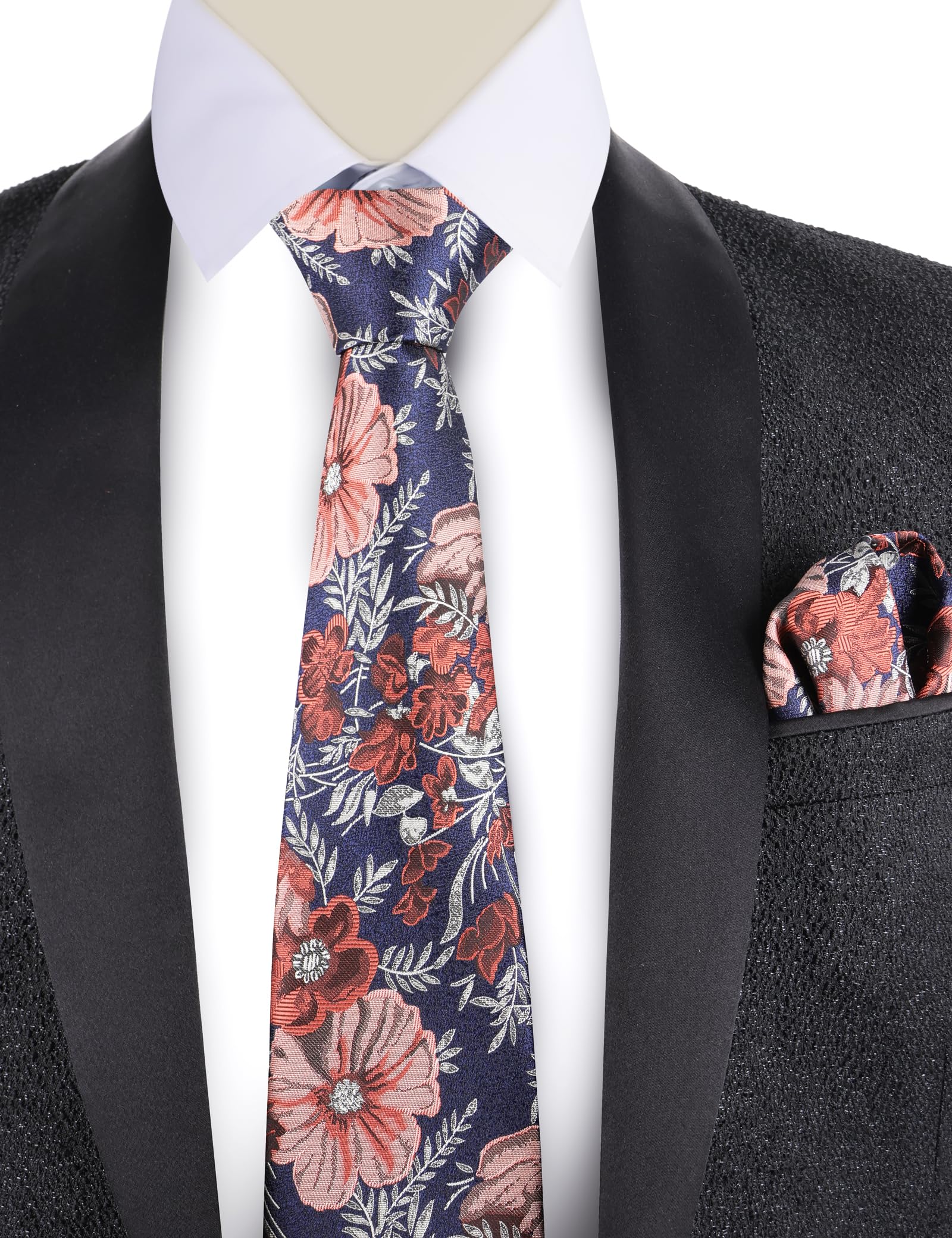 Alizeal Juego de corbata y pañuelo para hombre, diseño floral sedoso para boda, fiesta, corbata y pañuelo
