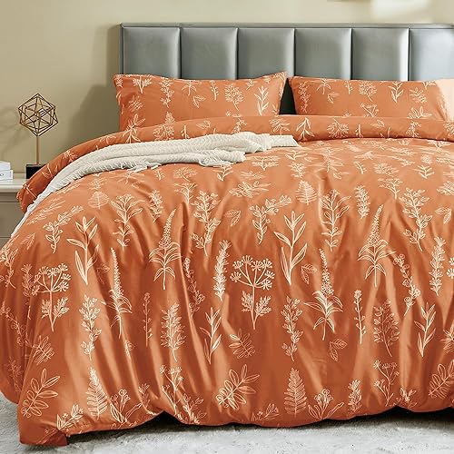 Miniatura 15 de MUXHOMO - Funda de edredón tamaño Queen, juego de funda de edredón floral reversible color beige con cierre de cremallera, juego de ropa de cama de