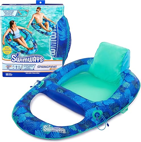 Swimways Elite - Flotador reclinable de resorte, flotadores inflables para piscina con inflado rápido, reclinable de piscina para adultos de hasta
