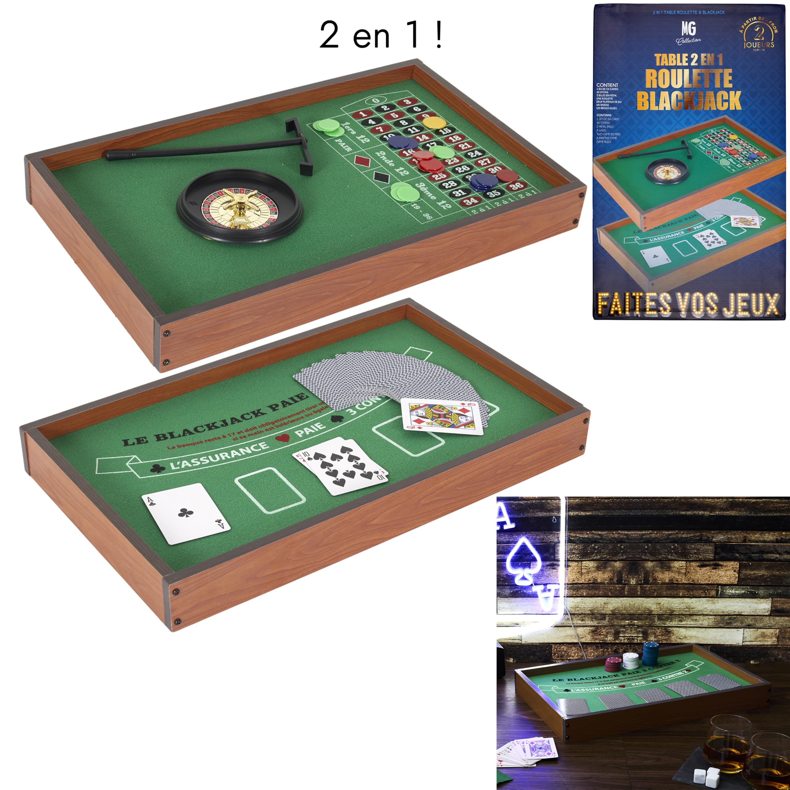 Meister Gadget, MG3490, Bring das Kasino nach Hause mit diesem Spiel des Kasinos 2 in 1 ! Bluffen, Strategie und viel Lachen garantiert mit diesem Spiel von Black Jack und Roulette.