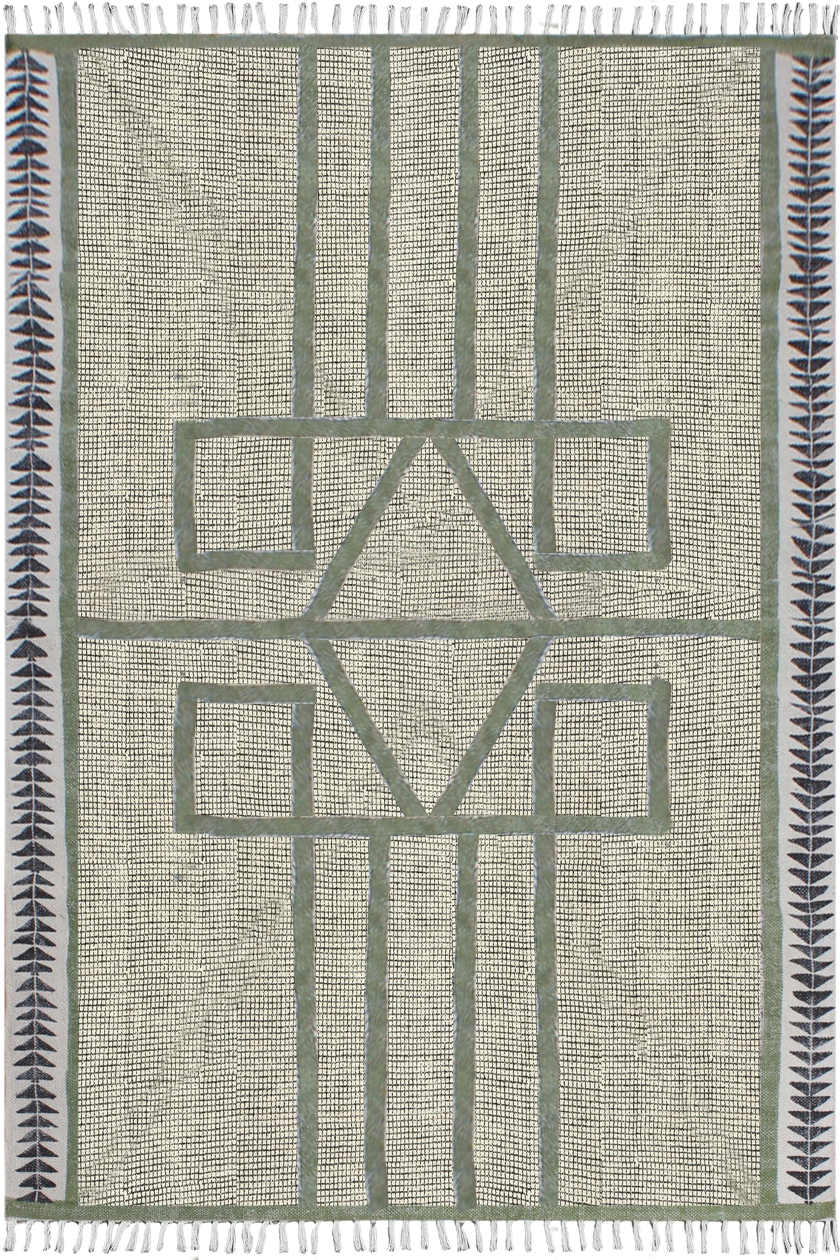Tapis de couloir Kilim en coton lavable vert et noir pour sublimer votre entrée
