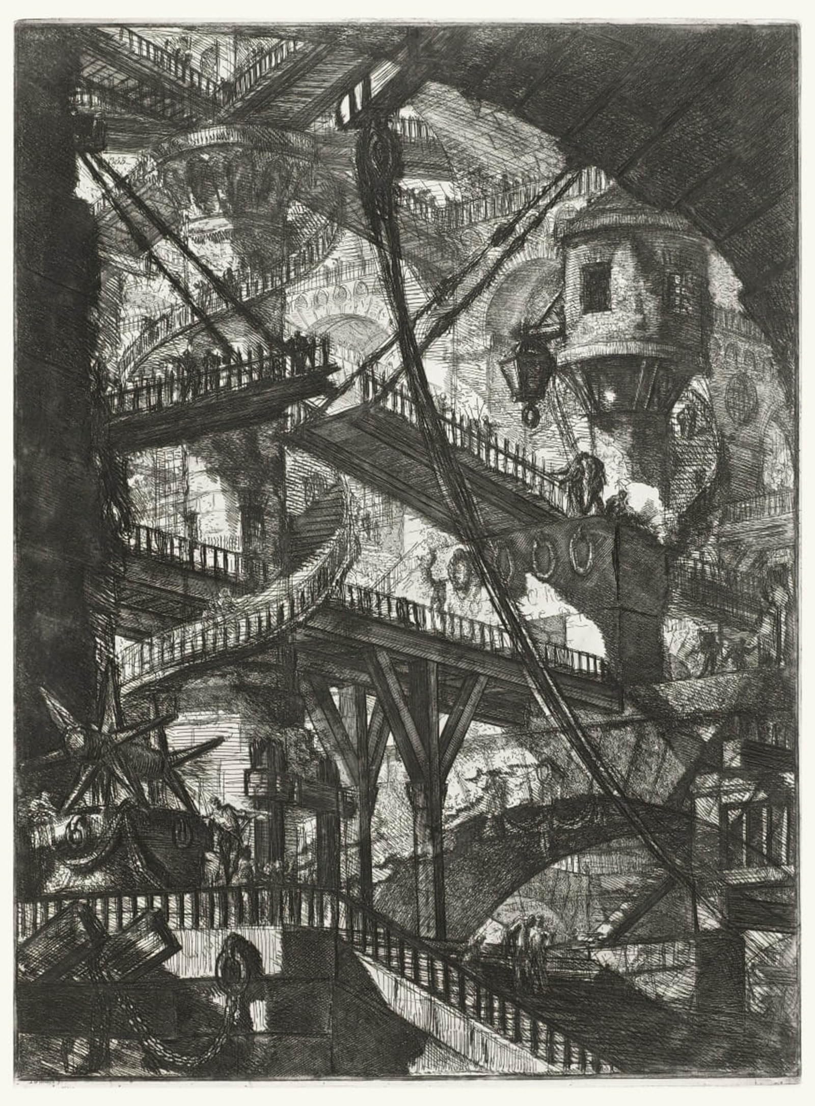 ARTXLXXBN Famous Painting Canvas Artwork Graffiti Print the Drawbridge Plate Vii From the Series Carceri D'invenzione by Battista Piranesi Portrait Canvas Image for Home Decor 60x90cm
