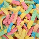 Neon Sour Gummy Worms &vert; 2-Pound Pack &vert; Assorted Fruit Flavored Halloween Candy &vert; Soft and Chewy Sour Candy Bulk &vert; Colorful Gummies for Party Favors and Goody Bags