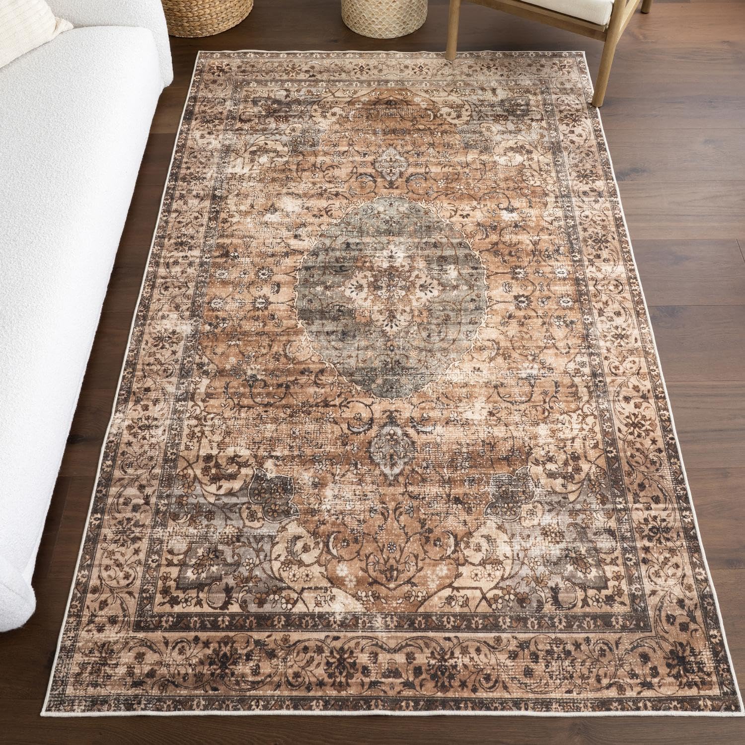 nuLOOM 4' x 6' Machine Washable Area Rug with Waterproof Spill Proof Surface, Non Slip Backing and Stain Resistant for Living Room, Bedroom, Kitchen, Dining Room, Karrigan Brown