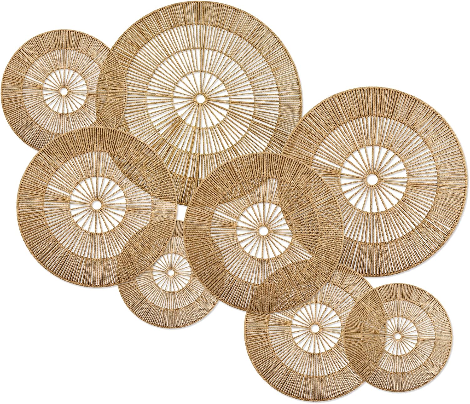 YIYA 8個セット ボーホーウォールデコレーション ジュート ウォールデコバスケット ラウンド 手織り 籐製 ラタン ウォールアー