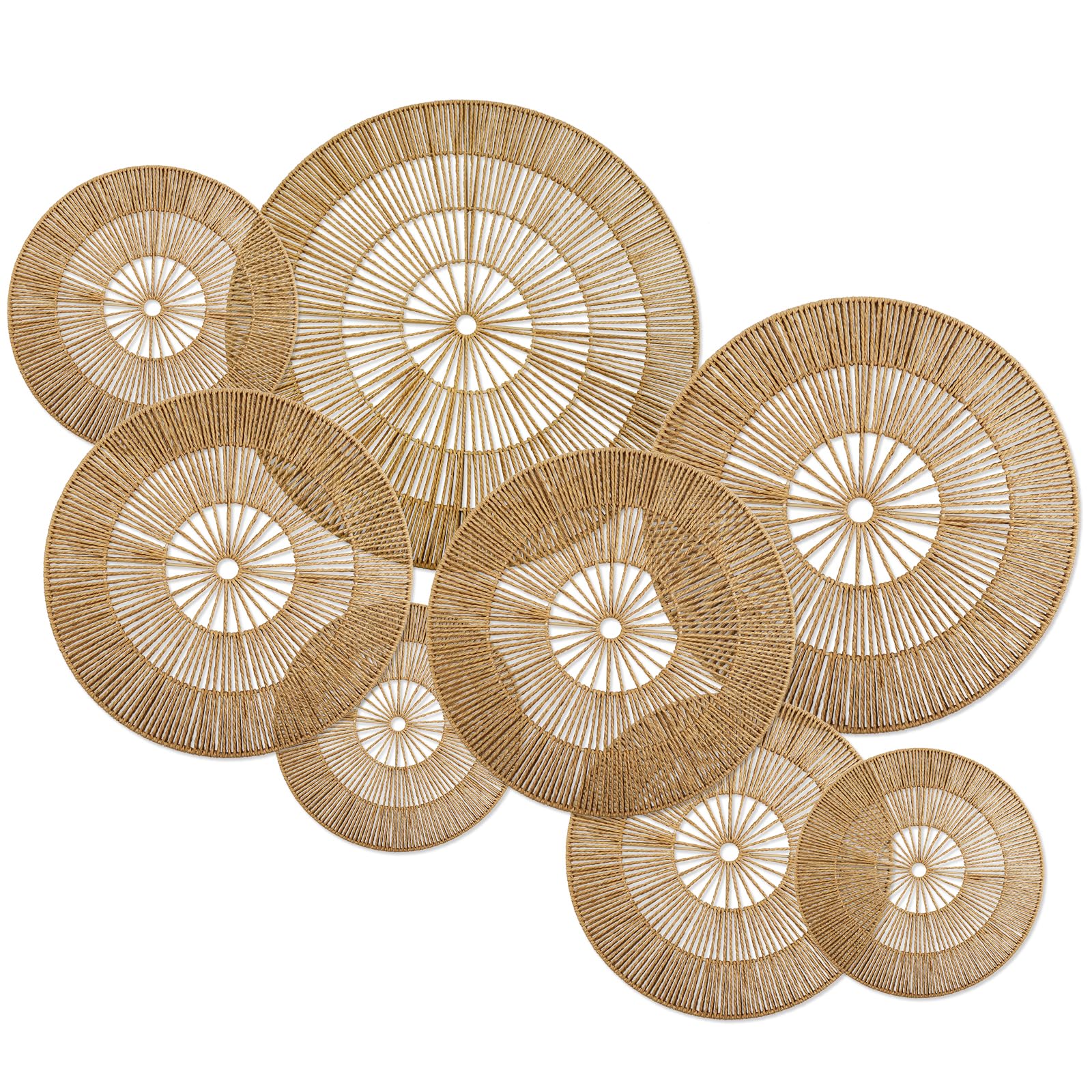YIYA Set da 8 Decorazioni Murali Boho Cesti Murali Rotondi in Rattan Intrecciati a Mano, Arte Murale Sospesa in Rattan per Soggiorno Casa di Campagna e Camera da Letto