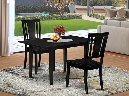 Miniatura 2 de East West Furniture NODU3-BLK-W - Juego de mesa de comedor de 3 piezas contiene una mesa de cocina rectangular con hojas de mariposa y 2 sillas de