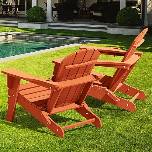 Miniatura 7 de LOUNZY Juego de 2 sillas plegables Adirondack de polietileno de alta densidad para todo tipo de clima, sillas Adirondack plegables con soportes para