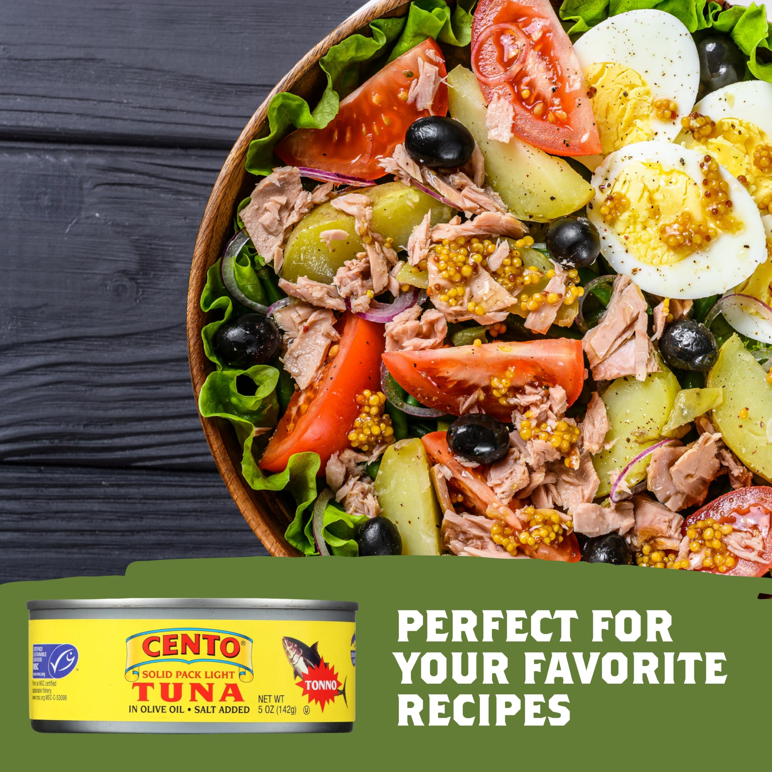 Cento Solid Pack Light Tuna in Olive Oil, 5 Oz (Pack of 24), High Protein, MSC Certified, Wild Caught Tuna Fish