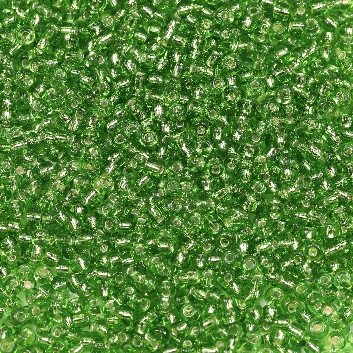 Bala&Fillic Size 6/0 Glass Seed Beads Green Color 4mm Transparent Silver Lined Seed Beads for Making Bracelet Necklace and Jewelry About 1200pcs/100g (Green)