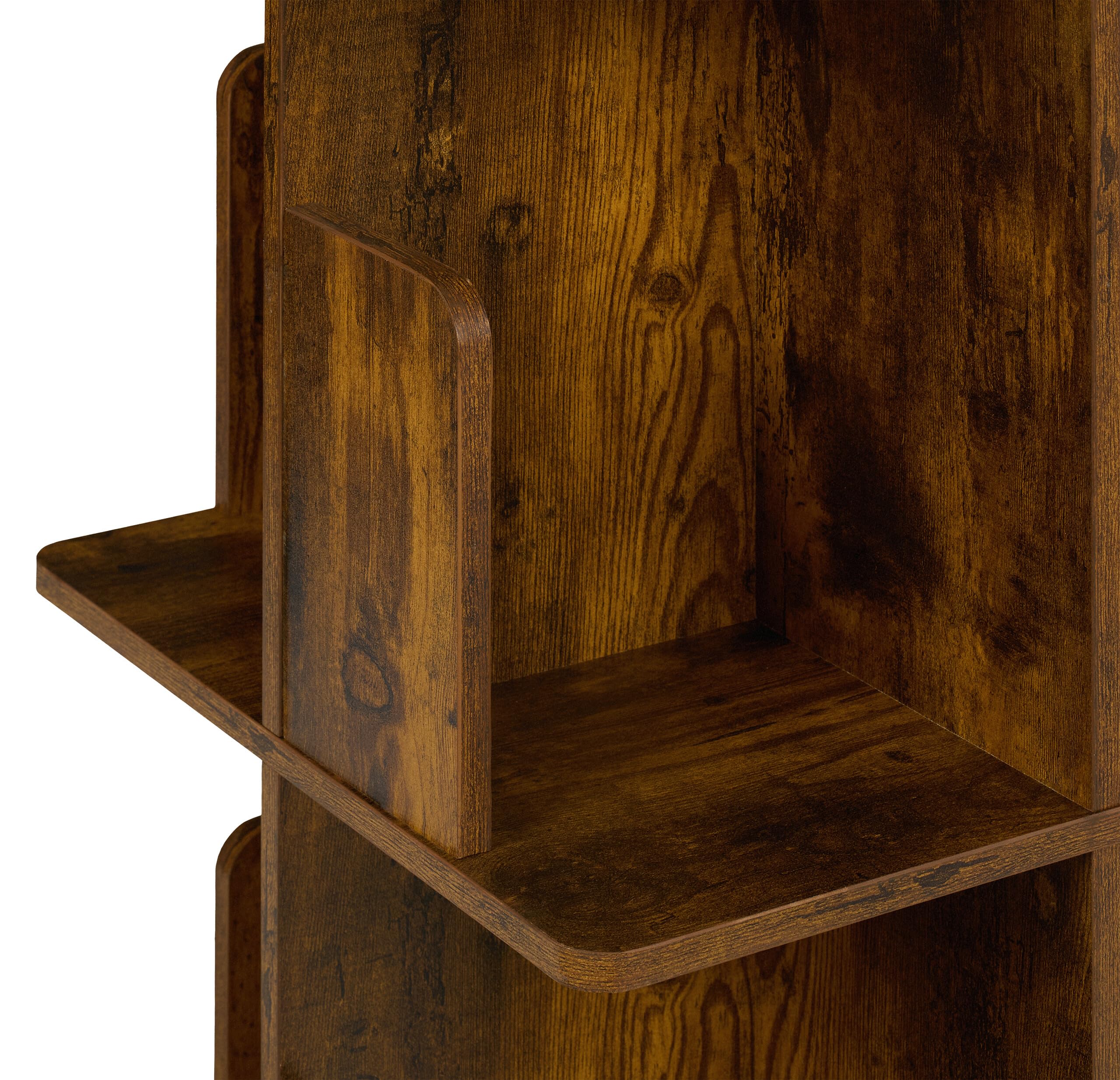 Relaxdays Libreria Girevole, 4 Ripiani 125,5x39x39 cm, Scaffale Industriale Porta Libri, CD, Dvd, Torre Rotante, Marrone