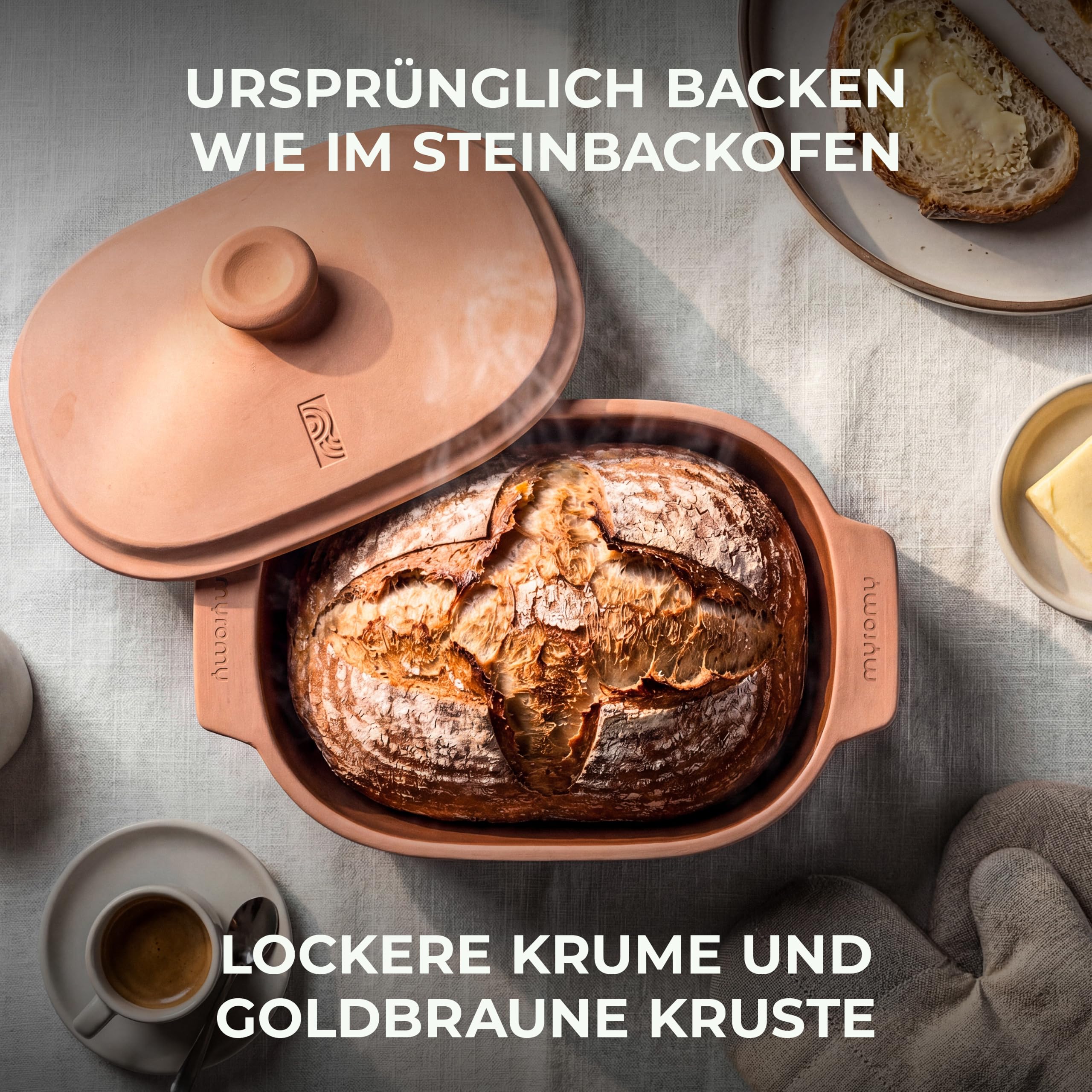 myromy® Multi-Bräter 3,5 L Keramik – Brotbackform Medium | Leer vorheizbar für starken Ofentrieb – 2 Bräter passen nebeneinander in den Backofen, leichter als Gusseisen