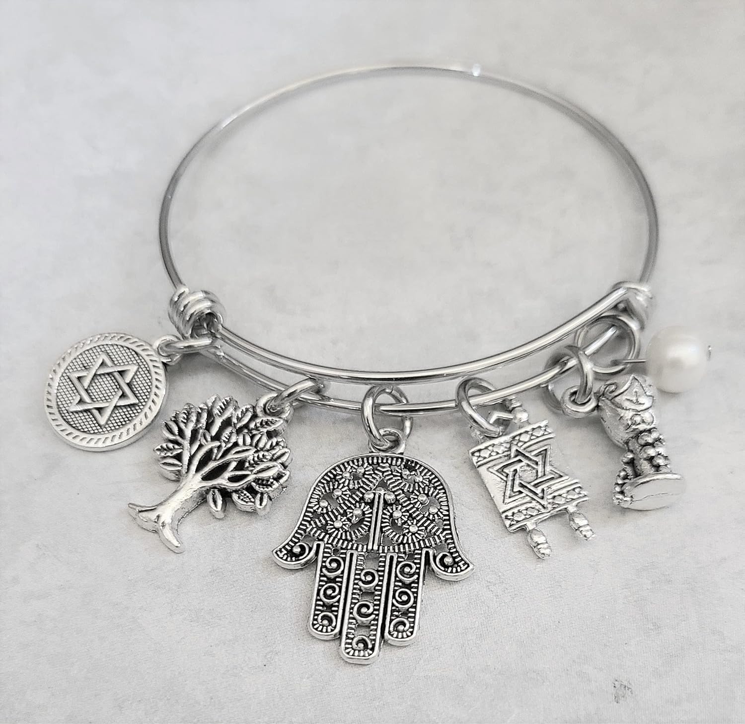 Jewish Handmade Star Of David Pearl Expandable Bracelet