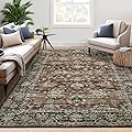 Area Rugs 8x10 for Living Room, Vintage Floral Large Washable Rug Soft Non-Slip Backing Floor Mat Carpet Indoor Thin Acc