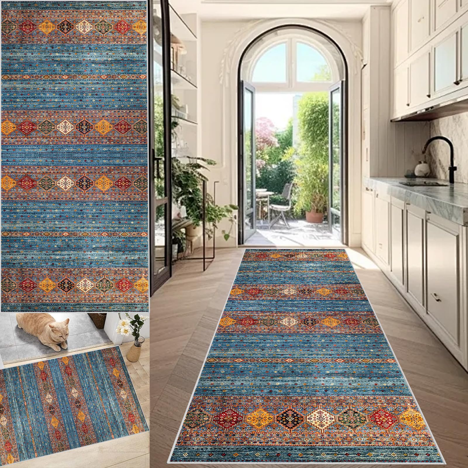 Alfombra corredor de 80 x 240 cm lavable y antideslizante para pasillo y cocina