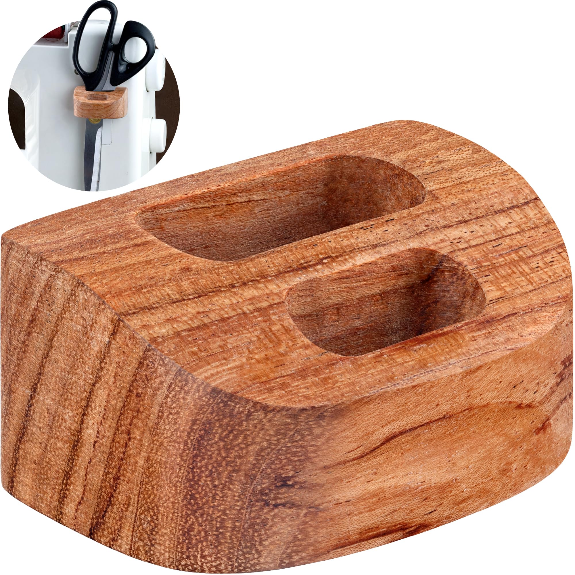 SAVINA Sewing Scissors Holder & Hanger – Handmade Wooden Scissor Organizer with 2 Slots, Stick-On Mount for Sewing Machine - Quilting & Tailoring Tool