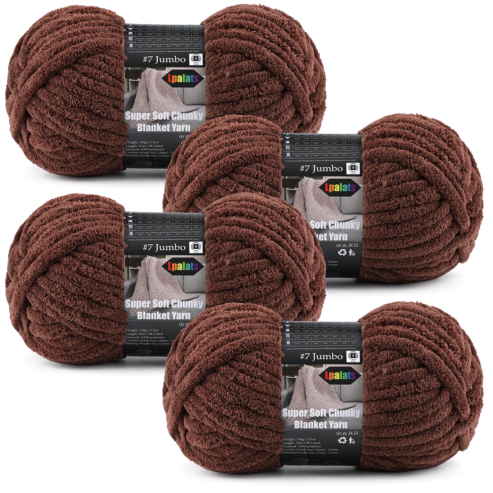4-Pack Chunky Yarn for Crocheting Blankets &amp; Big Projects - 14oz/152.8yd Total, Ultra Soft &amp; Bulky Chenille Yarn, Perfect for Blankets, Amigurumi, Espresso Brown