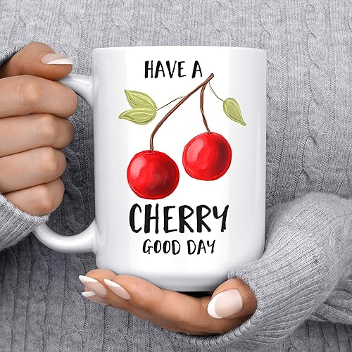 Miniatura 5 de Taza de café de cereza  Taza de fruta apta para lavavajillas y microondas  Regalo de juego de palabras Have a Cherry Good Day para veganos