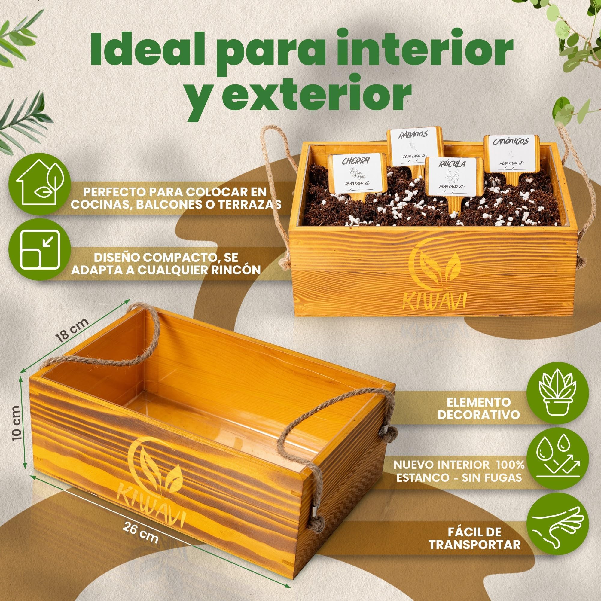 Mini Huerto Urbano Interior y Exterior – Kit Completo de Cultivo en Casa – Semillas de Tomate Cherry, Rúcula, Canónigos y Rábanos – Fácil de Usar