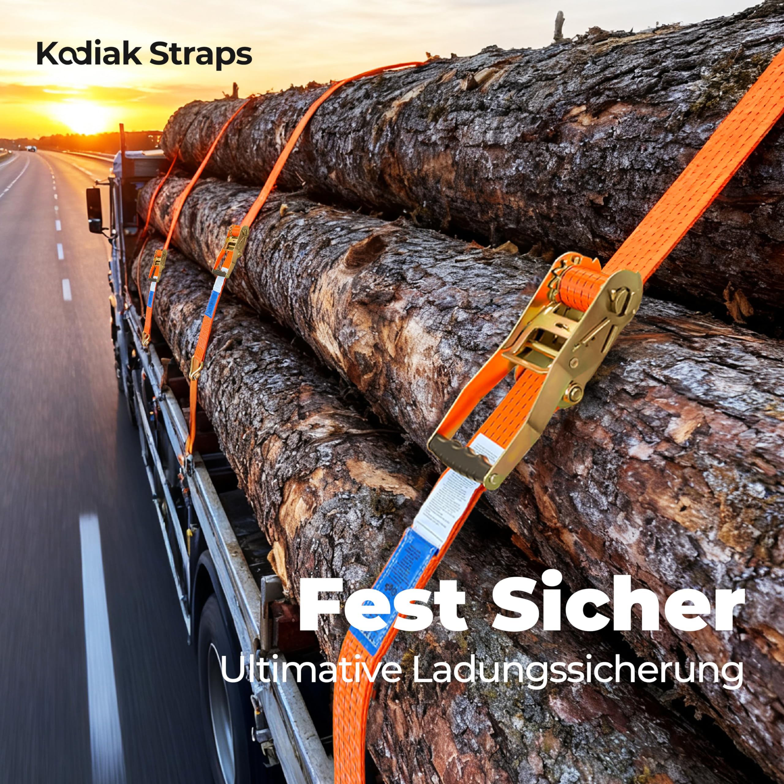 8 Stück Spanngurte 8m x 5000kg mit Ratsche und Haken - 50mm Zurrgurte mit Ratsche - Orange Ratschengurt für Ladungssicherung - TÜV/GS geprüft nach DIN EN 12195-2 - KODIAK STRAPS