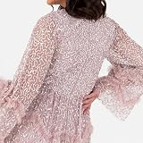 Maya Deluxe Women's Maxi Dress Ladies Modest Round Neck Long Bell Sleeve Sequin Embellished Tiered Ruffle A-Line Bridesmaid Prom, Frosted Pink, 44 - 5