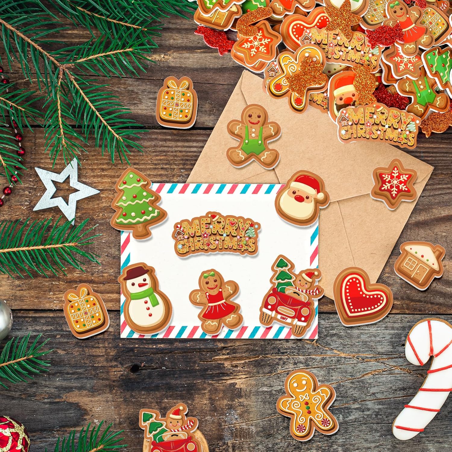 Whaline Christmas Foam Stickers Assorted Xmas Gingerbread Man Foam Decals Cartoon Glitter Adhesive Sticker Decor for School Craft Winter Party Favor Supplies, 400Pcs - Image 7