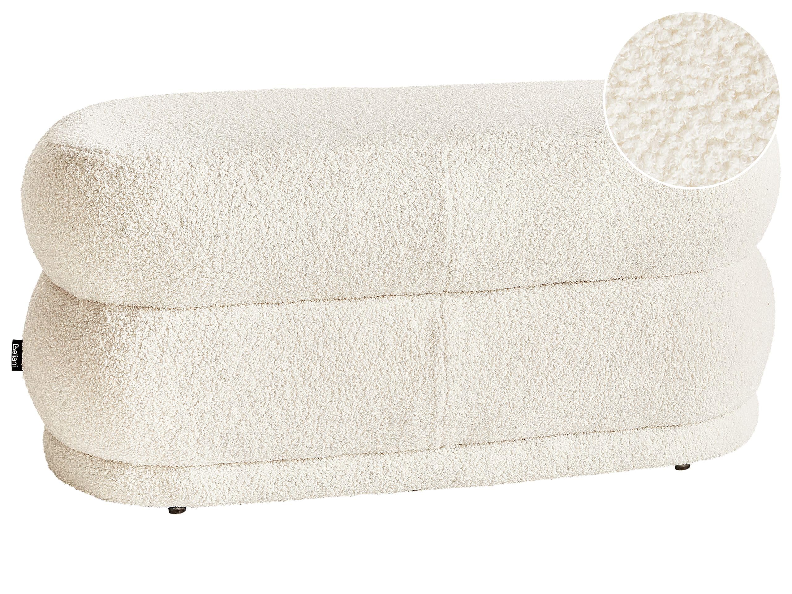 Banquette en bouclé blanc ovale en bois massif Ellendale de qualité