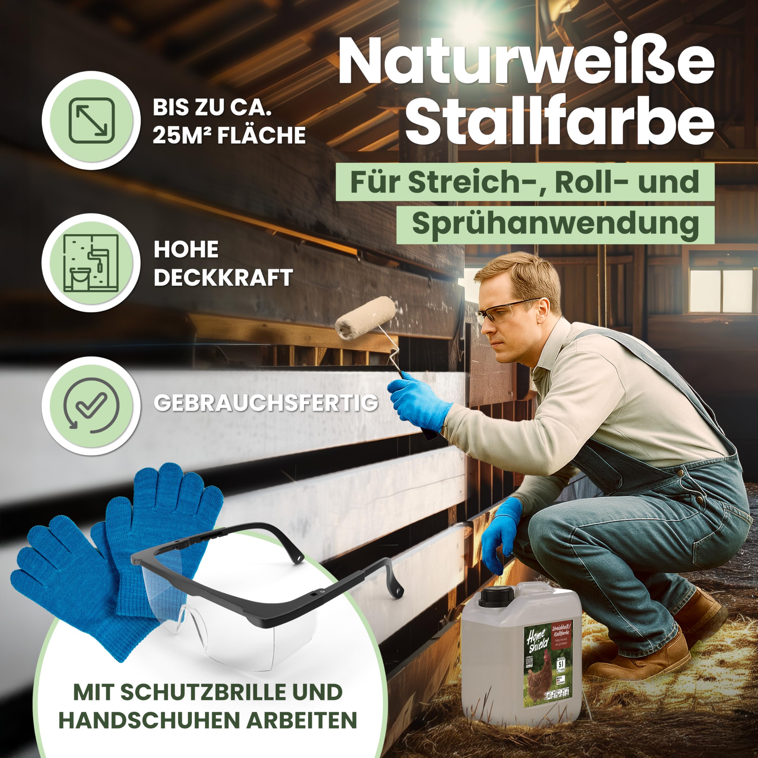 Kalkfarbe Hühnerstall 5L weiß Streichkalk ready to use matte Stallfarbe