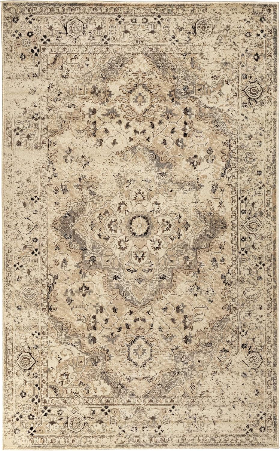 Superior Designer Nysa 5' x 8' Area Rug, Soft Durable, Vintage, Compatible, Hardwood Floors, Durable Polypropylene Non Slip Rugs, Home, Office Areas, Cream