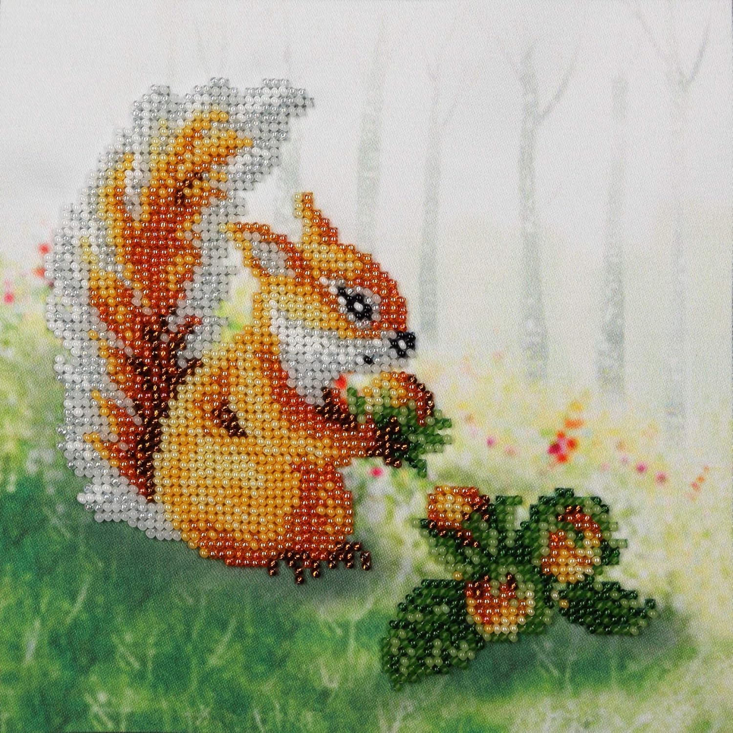 Squirrel with a Nut; Bead Embroidery kit; Contemporary Embroidery; 100% Glass Seed Beads Preciosa; Needlepoint; Handcraft; Tapestry kit; Needle Arts Decor