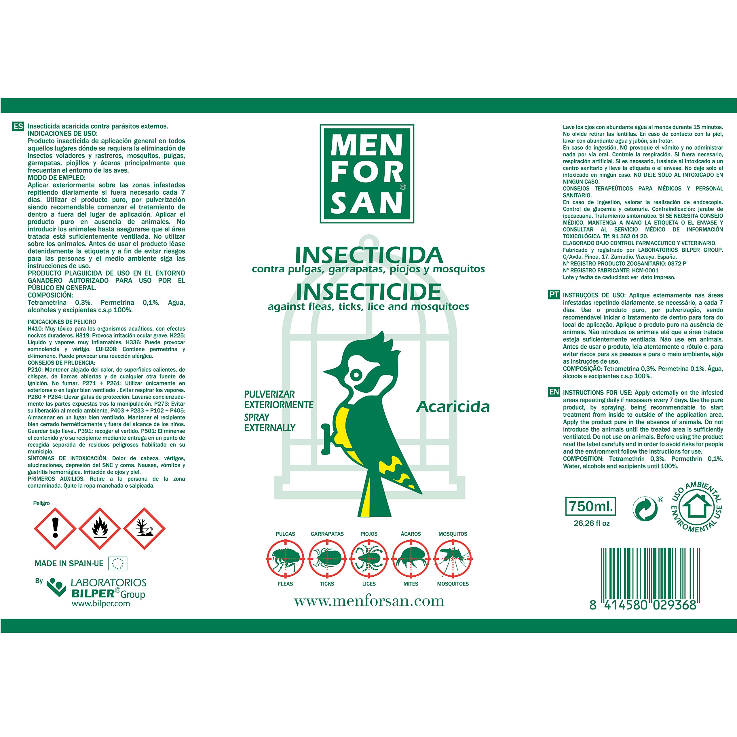 MENFORSAN Insecticida Aves - 750 ml, El embalaje puede variar