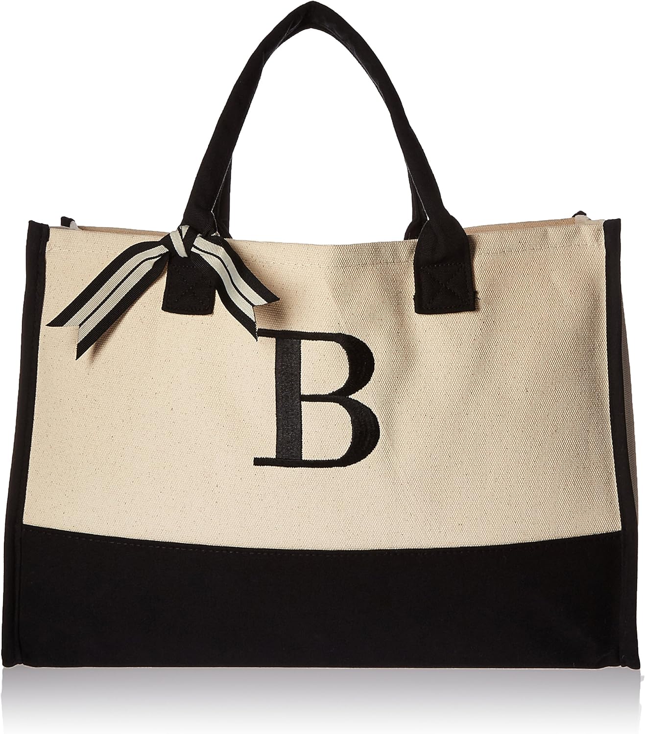 Mud Pie Classic Black and White Initial Canvas Tote Bags (B), 100% Cotton, 17″ x 19″ x 2″