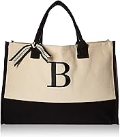 Vista 1 de Mud Pie - Bolso clásico de lona con inicial (B), color blanco y negro, 100% de algodón, 17 x 19 x 2pulgadas