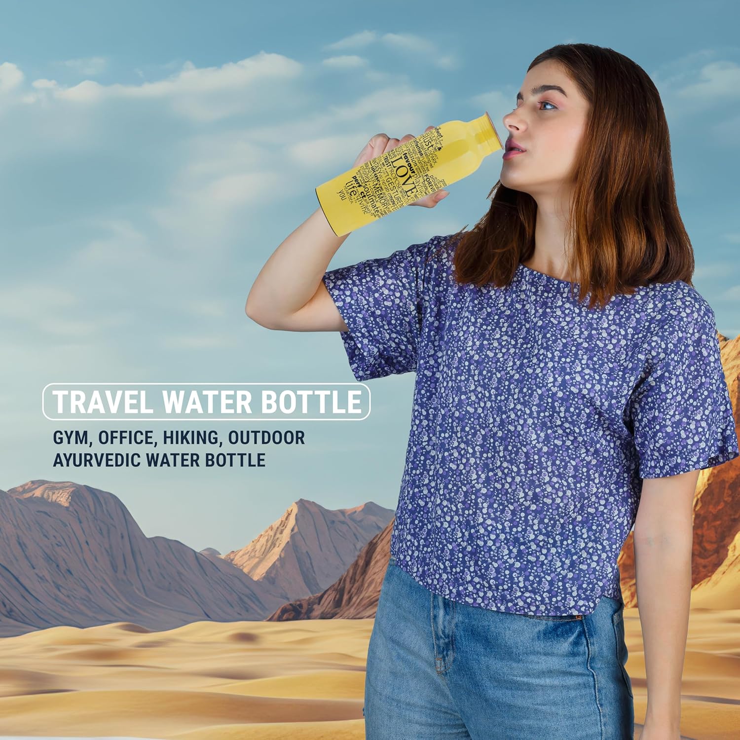 Craft Trade Printed Pure Copper Bottle with Lid and Carry Bag for Drinking Water BPA Free Leak Proof Boosts Immunity, Supports Digestive & Ayurveda Inspired 34oz - 1 Litre