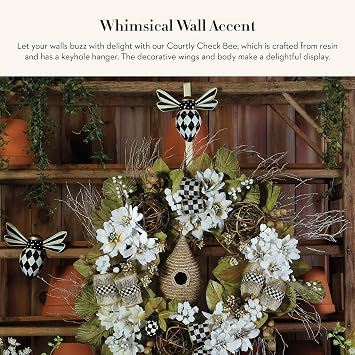 MACKENZIE-CHILDS Bee, Hanging Bee Decoration, Black-and-White Courtly Check
