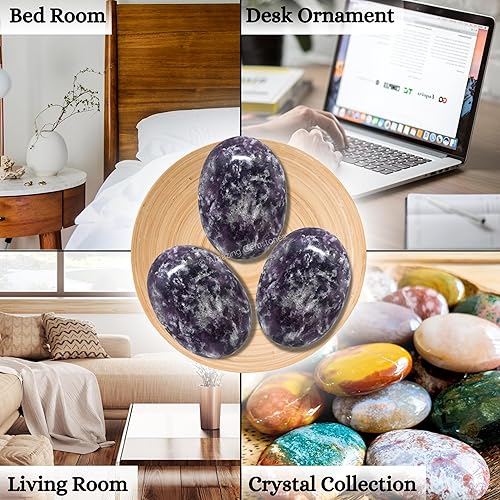 Miniatura 7 de Piedra de palma de lepidolita, piedra de preocupación de masaje de bolsillo para equilibrio natural de chakras corporales, curación de reiki y