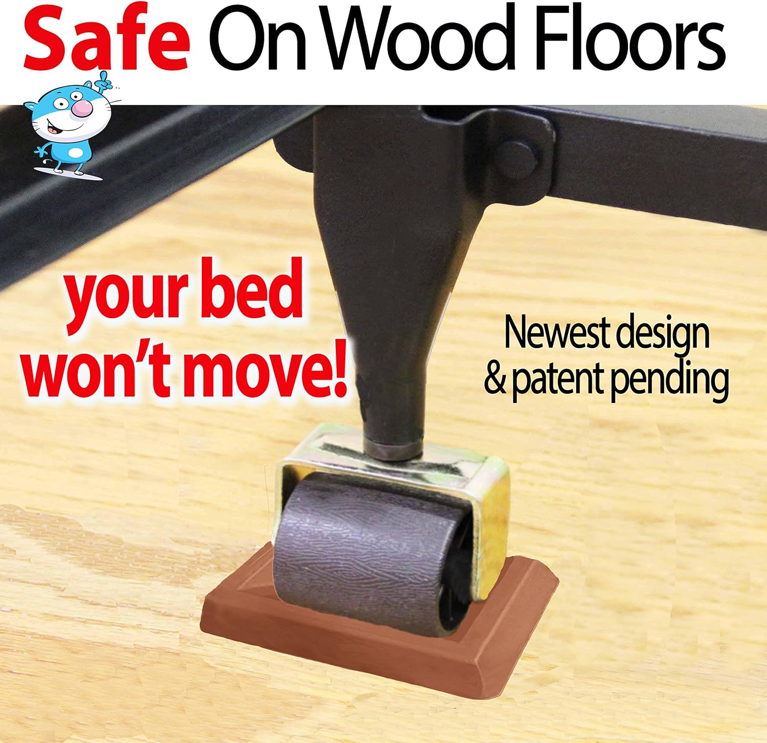 Bed Stopper/Furniture Stopper (4 Pieces) by iPrimio®, Universal Design fits Most Wheels, Solid Rubber Bed Frame Wheel Stoppers, Won't Scratch/Leave Marks on Floors. Patent Pending.