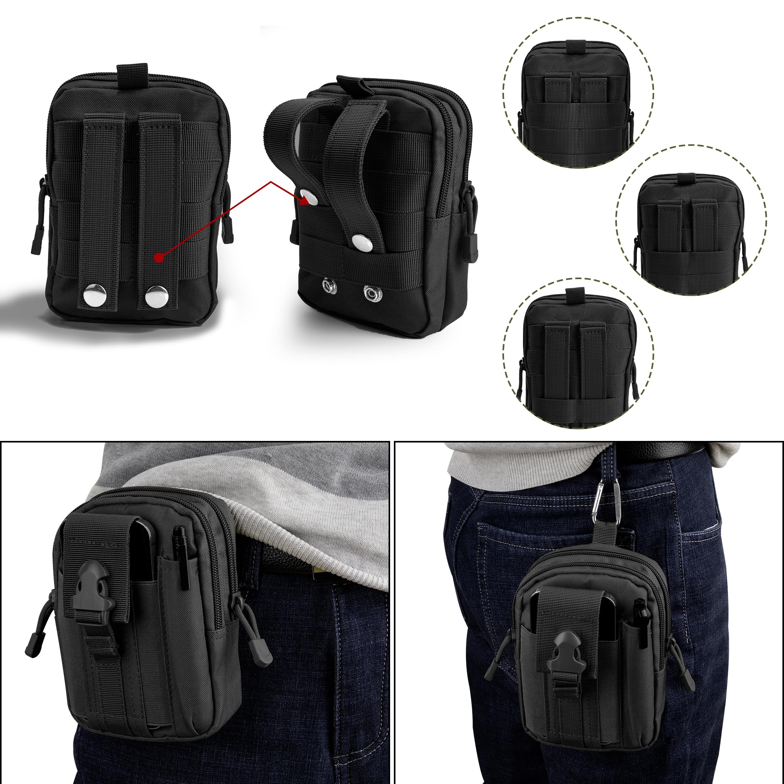 Marsupio Tattico Molle EDC Compatto Borsa Da Cintura Multiuso Marsupi Sportivo Esterno Per Escursionismo Campeggio Ciclismo Corsa Pesca, Nero