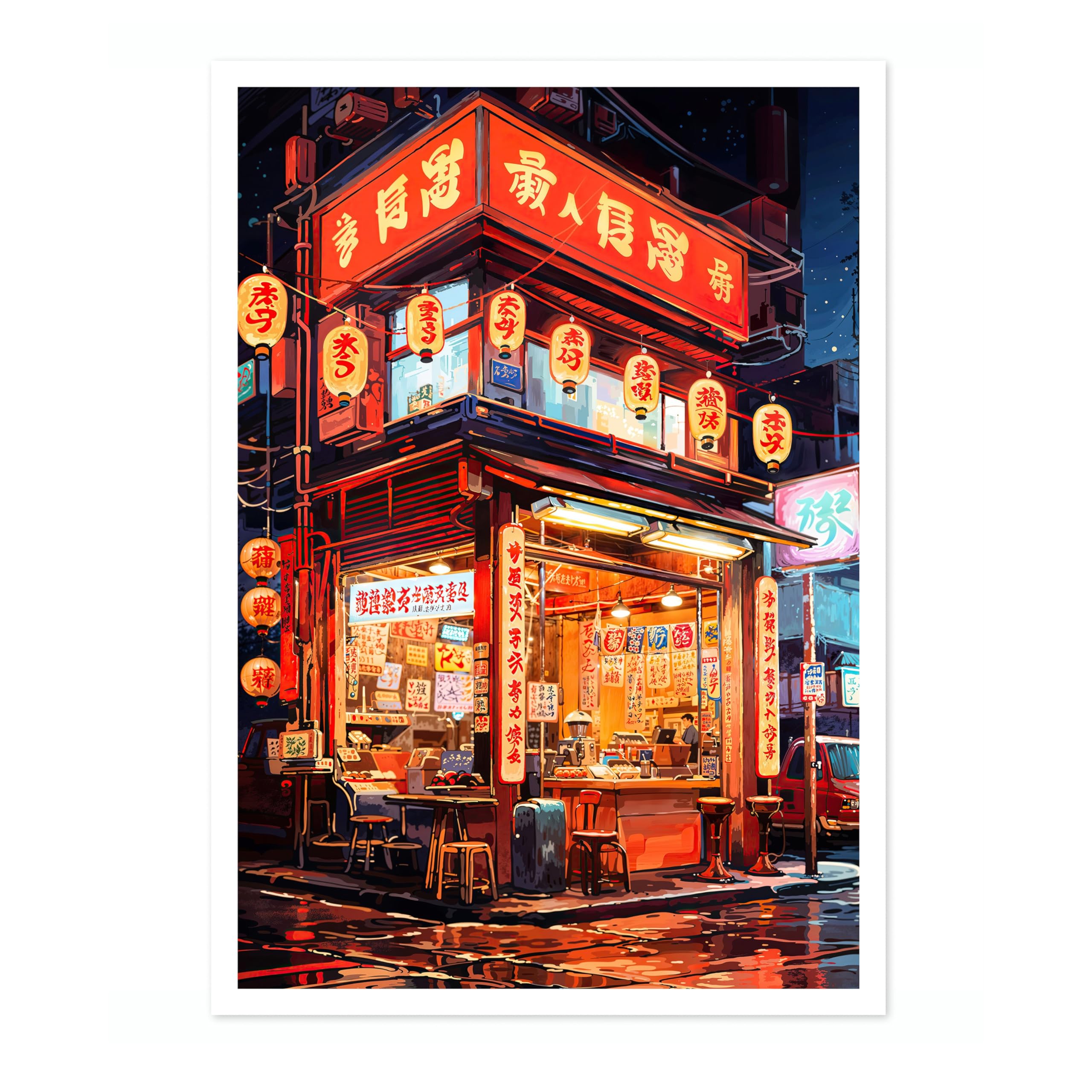 Red Ramen Shop Anime Woodblock Poster Print, Cartoon Manga Edo Aesthetic Wall Art Japanese Wall Art Bedroom Home Decor, A1 (Print Only) - 84.1x59.4cm — image 1