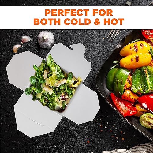 Miniatura 4 de Fit Meal Prep Paquete de 450 Cajas chinas para llevar  Contenedores de alimentos chinos blancos lisos de 26 onzas para comidas asiáticas  Cajas de