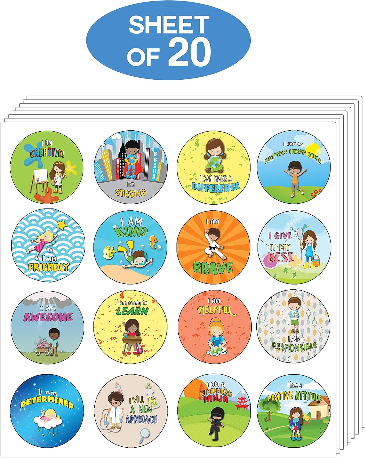 Creanoso Motivational Stickers for Kids - Positive Encouragement (20-Sheet) - Assorted Designs for Children - Classroom Reward Incentives for Students