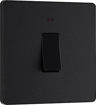 BG Electrical Single Wall Switch with LED Power Indicator, Double Pole, Screwless Front Plate, Round Edges, Evolve, Matt Black, 20A, PCDMB31B