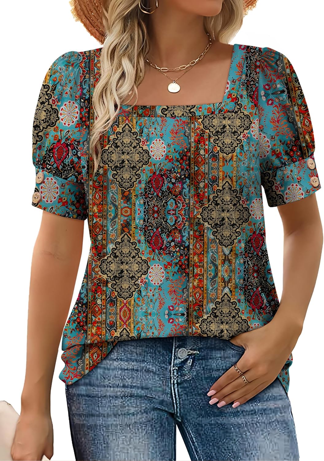 WIHOLL Womens Tops Summer Short Sleeve Shirts Square Neck Spring Outfits 2026 Fashion Clothing Blouses