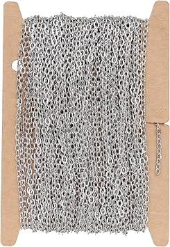 THREENEST 32.8-Feet Width 1.6mm Stainless Steel Cable Chains, Welded Permanent Craft Chains for Necklace Bracelet Earring Jewelry Making