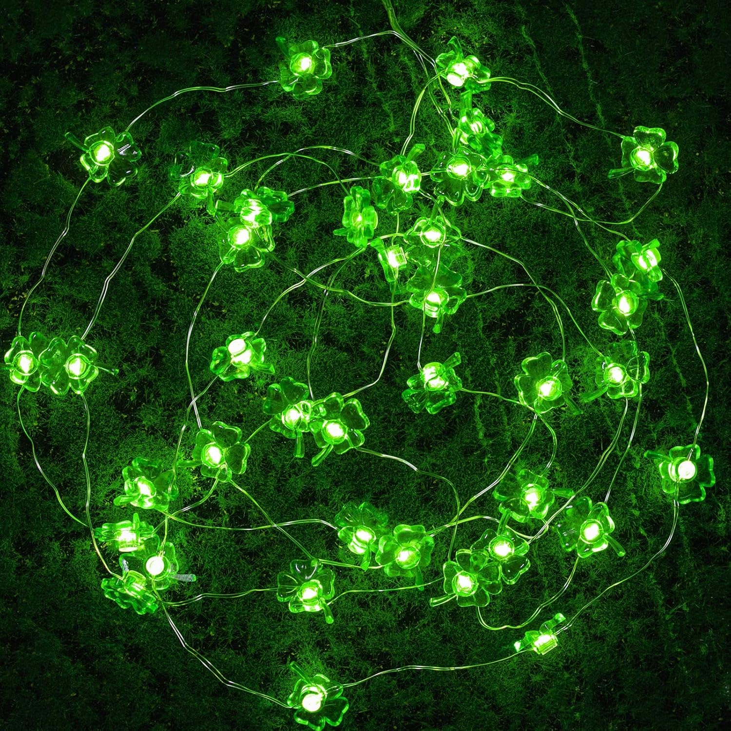 Hiboom St Patrick's Day String Light, 10 FT 40 LEDs Shamrock Four Leaf Clover String Light for Irish Day Decoration, 8 Modes Green Fairy LED Decor Battery Operated for Saint Patrick's Day Party - Image 7