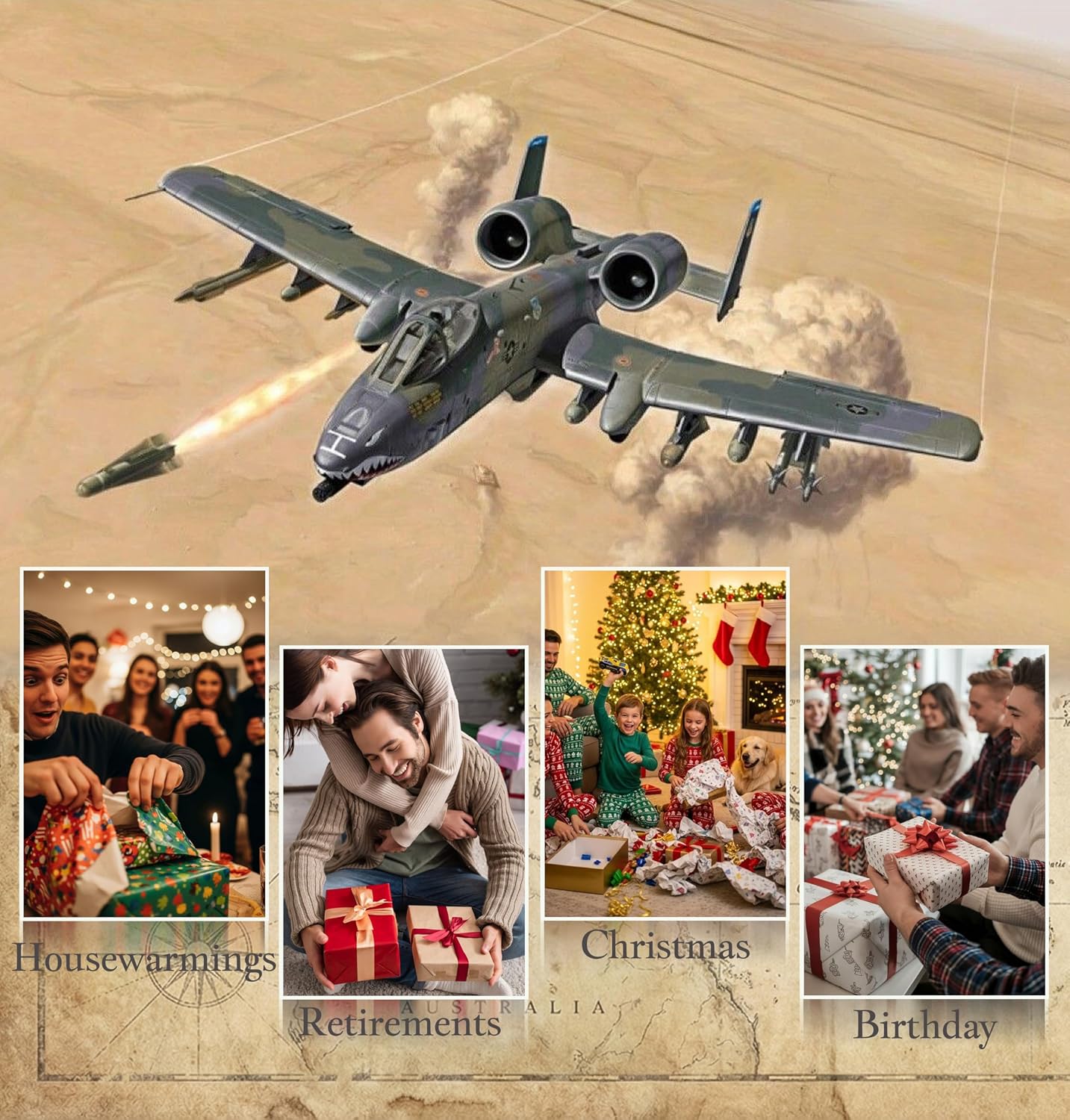A-10 Thunderbolt II Warthog Die-cast Airplanes-1/100 Scale Attack Fighter Plane Metal Aircraft Model for Collector, Aviation Enthusiast-Premium Collectiable with Display Stand（Tiger Printed）