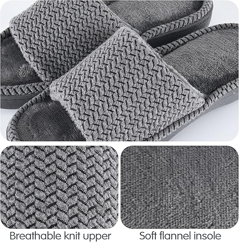 Miniatura 5 de Pantuflas para mujer, con puntera abierta, cómodas pantuflas de espuma viscoelástica para mujer, para verano, para la casa, dormitorio, color negro,