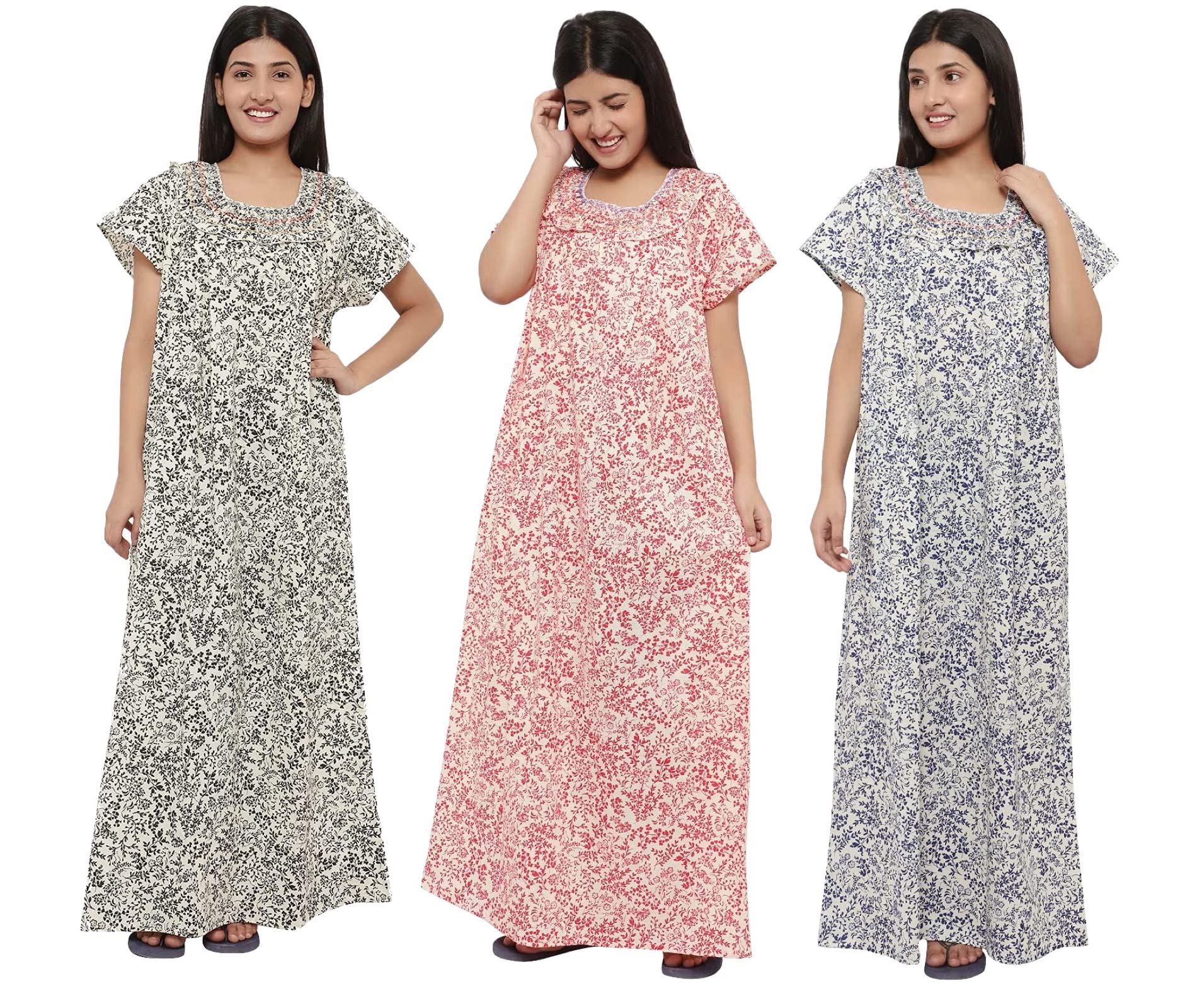 PALIVALWomen's Cotton Printed Long Maxi Nighty Free Size (D1)