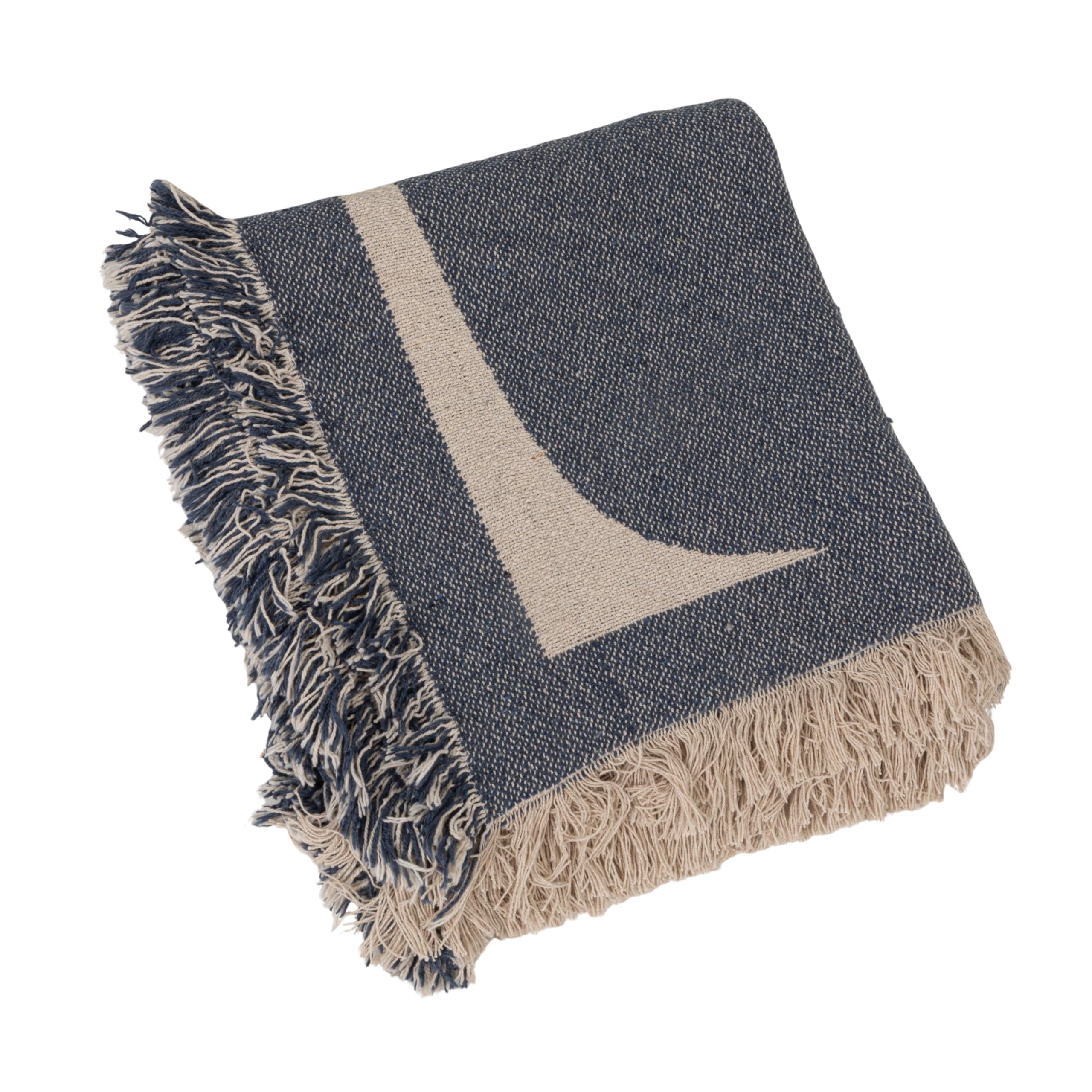 Jeté de lit jacquard bleu et naturel pour vos moments de détente cocooning