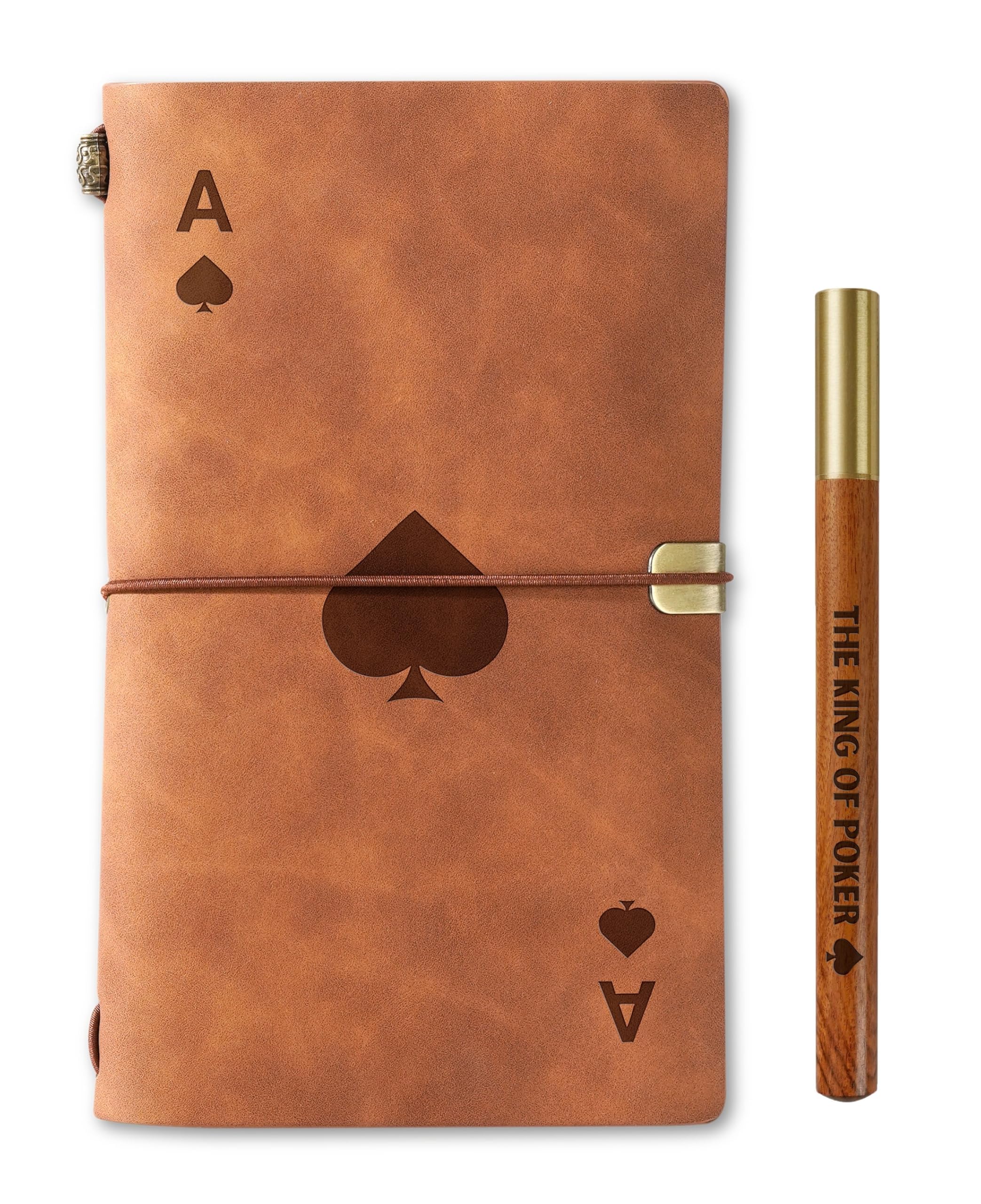 InnoBeta Poker Gifts for Men Women, Journal Pen Set for Poker Players on Birthday, Christmas, Unique Notebook, Sketchbook, Travel Diary, Lined Planner, 7.8x5 Inches, Brown